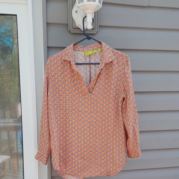Rock Flower Paper Womens S Orange Relaxed Polo Blouse with Buttoned Front - Picture 1 of 6